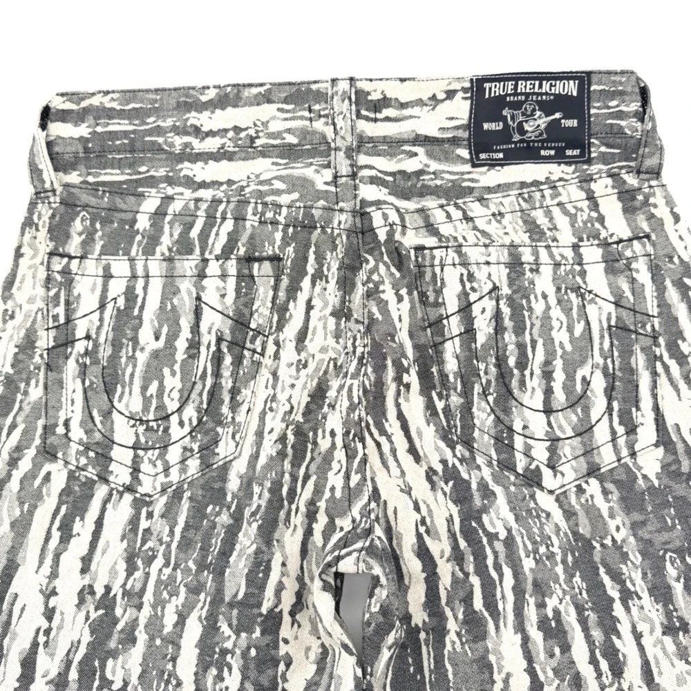 True Religion Bobby Relaxed Baggy Mens 31 Grey/Cream Jacquard Jeans Y2K